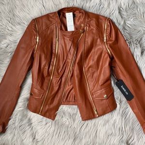 NWT BEBE Brown/Tan Leather Jacket